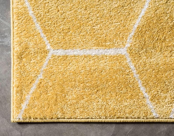 Unique Loom Trellis Frieze Collection Area Rug - Geometric (5' 1" x 8', Yellow/ Ivory)