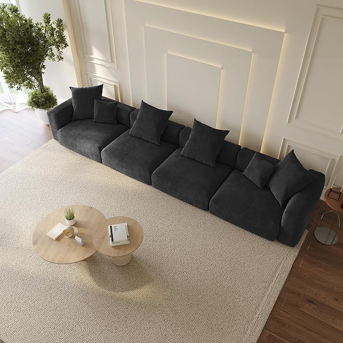 WJShome Modular Sectional Sofa Couch,181.1inch Oversized 4 Seater Couch, Upholstered with Corduroy Fabric Couches with 6 Pillows,Cushion Covers Removable& Washable,for Living Room