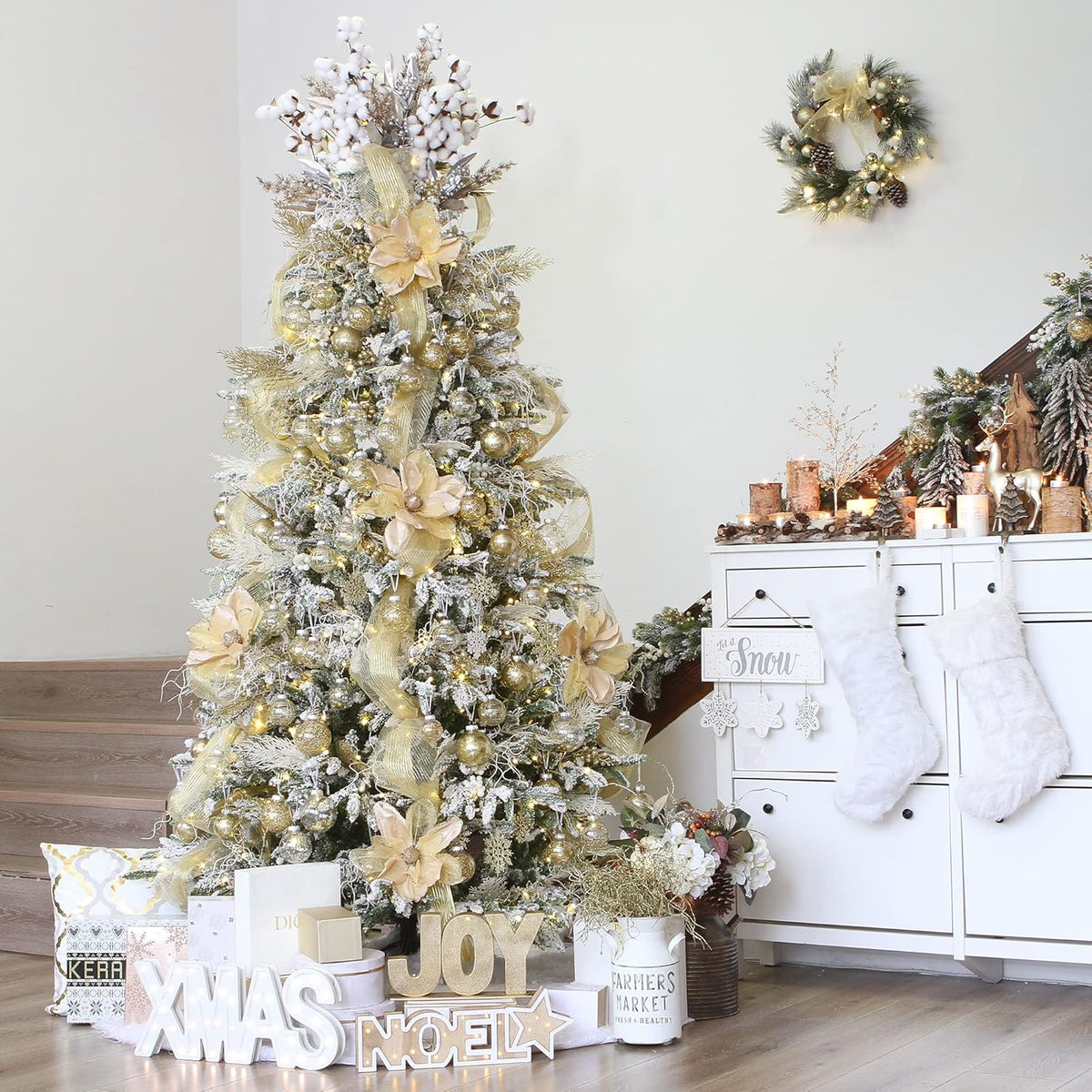 Sea Team Shatterproof Clear Plastic Christmas Ball Ornaments Decorative Xmas Balls Baubles Set with Stuffed Delicate Decorations (80mm/3.15 inch 20-Pack, Gold)