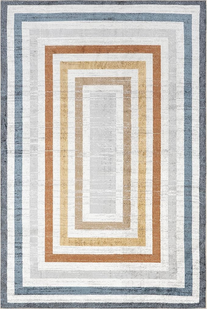 nuLOOM 9' x 12' Machine Washable Stain-Resistant Area Rug Low Profile for Living Room, Bedroom, and Dining Room, Alienor Multicolor