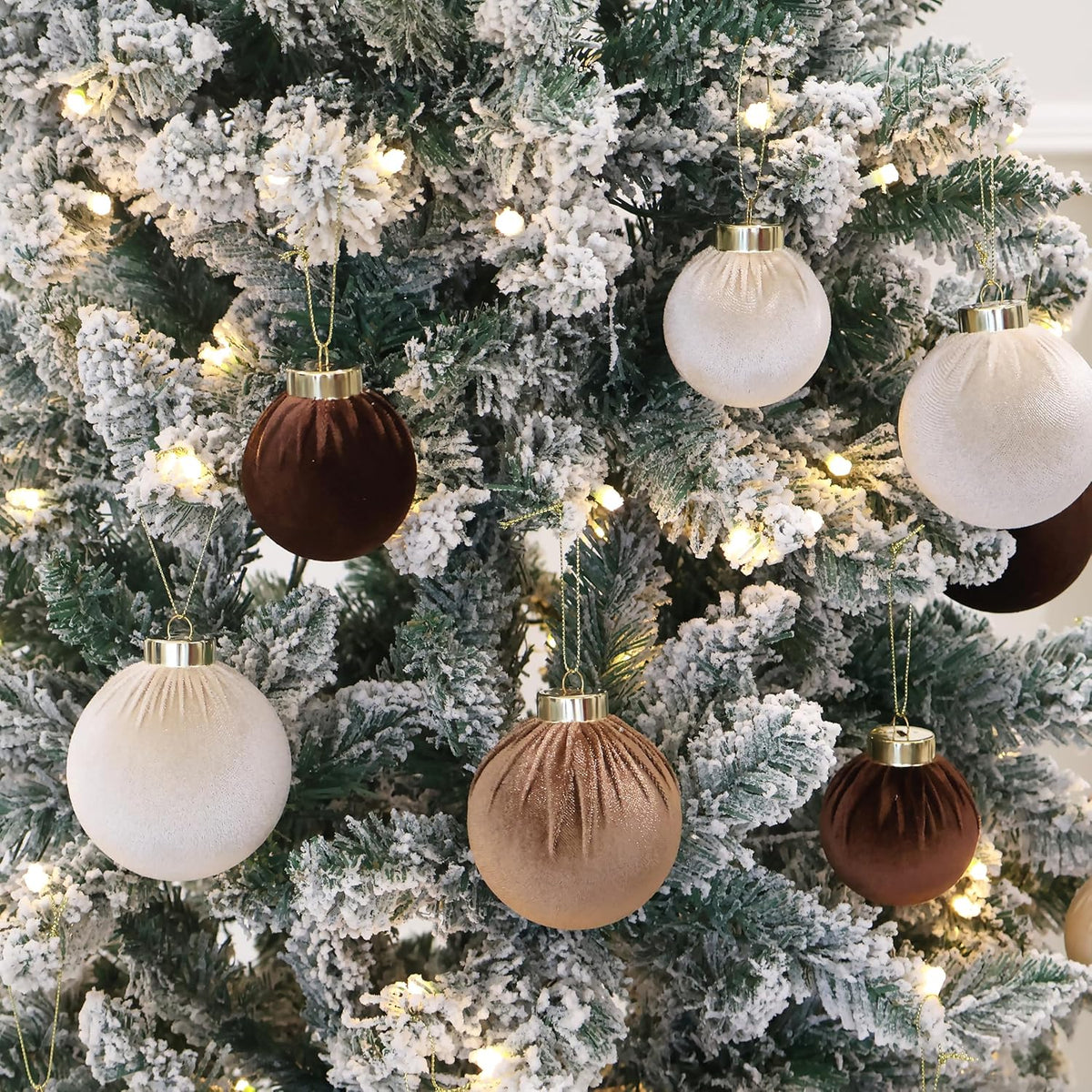 4inch Velvet Christmas Ornaments, 6pcs Multicolor Flocked Ornaments for Christmas Tree Decorations