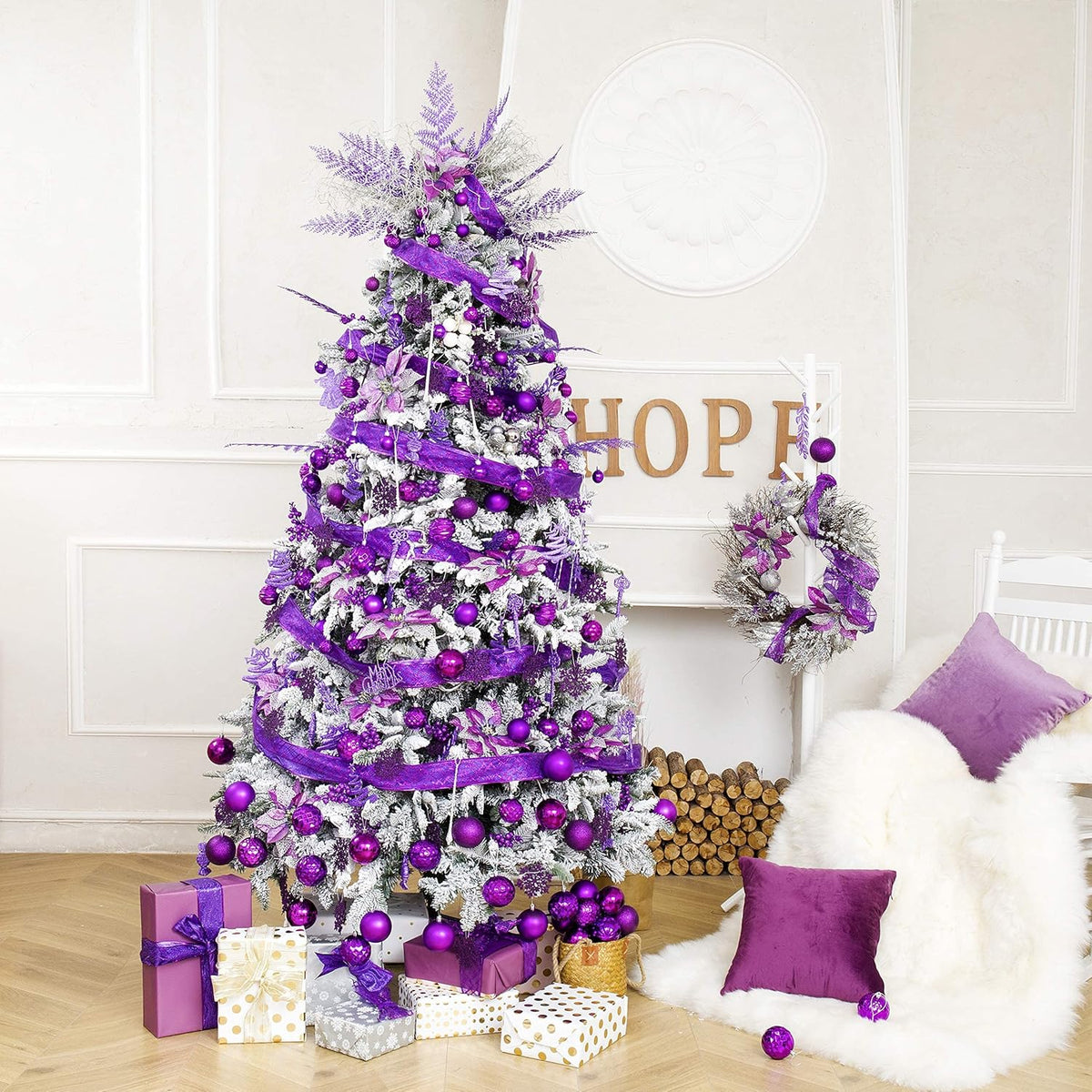 Purple Christmas Ball Ornaments for Christmas Decorations - 45 Pieces Xmas Tree Shatterproof Ornaments with Hanging Loop for Holiday and Party Decoration