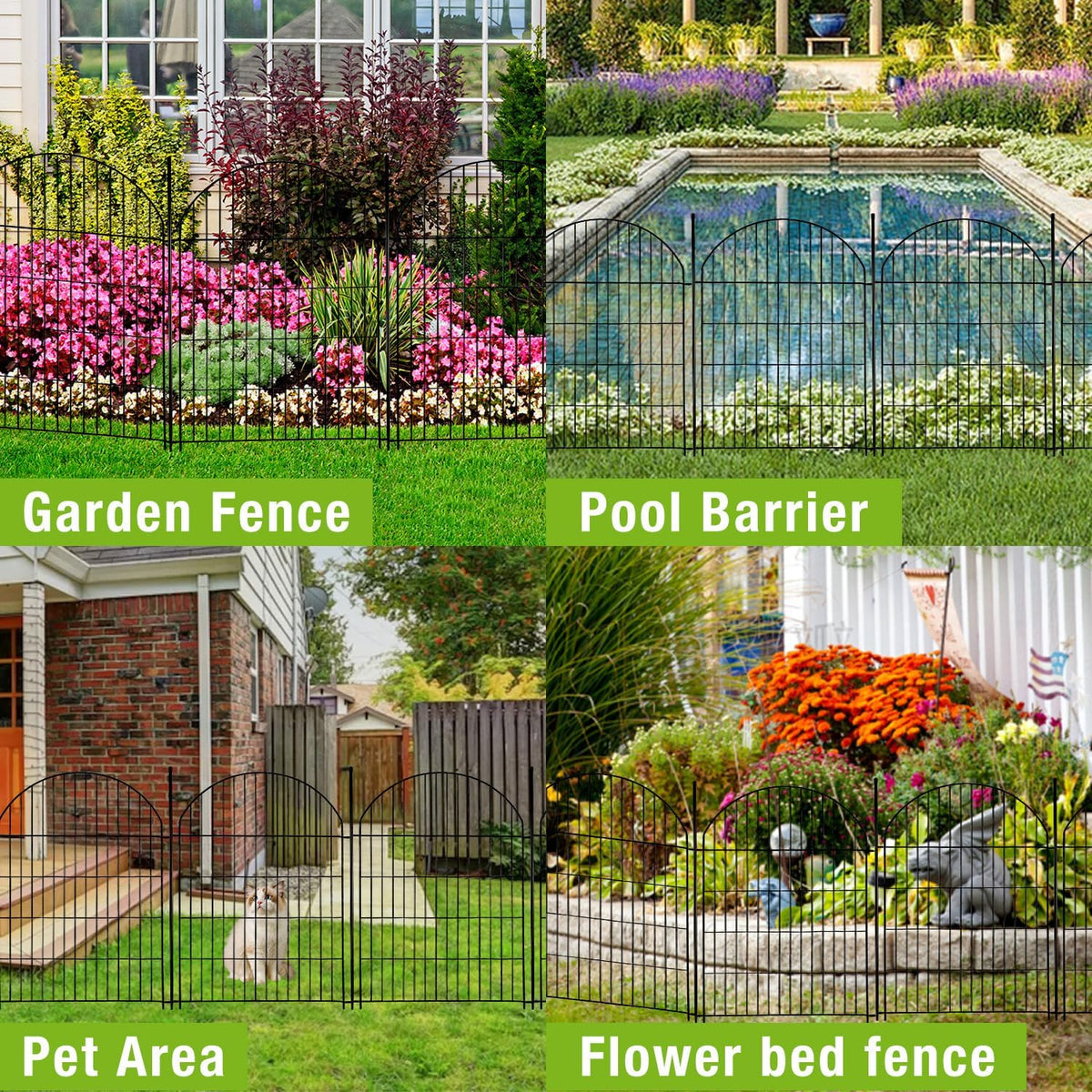 Tall Garden Fence Animal Barrier with Gate,36 in(H) 14 Panels Garden Fences Total 32ft(L) No Dig Temporary Dog Fence for Outdoor Yard, Rustproof Metal Wire Tall Decorative Fencing