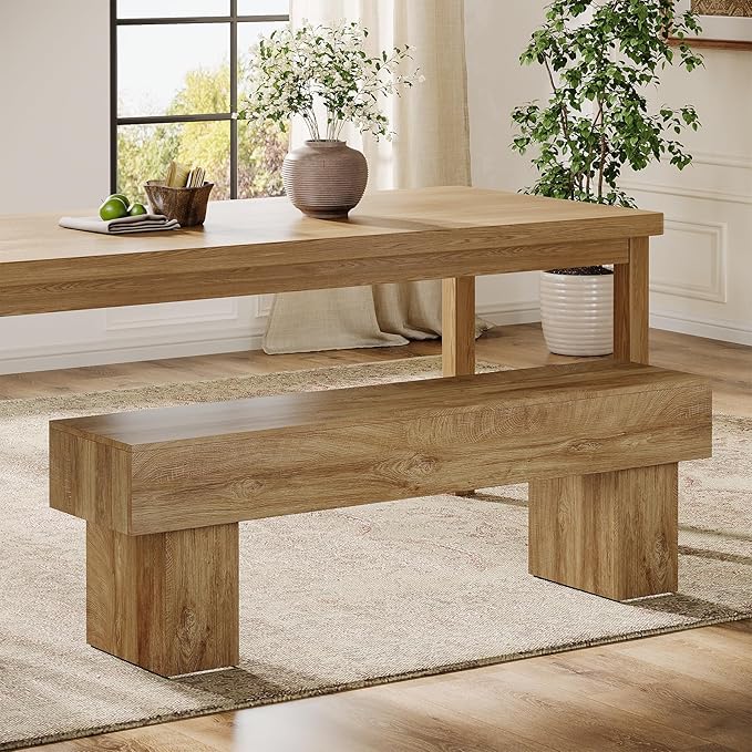 Tribesigns 63“ Extra Long Dining Bench, Farmhouse Wooden Entryway Bench, Indoor End of Bed Bench for Bedroom, Living Room, Dining Room, Hallway, Light Brown