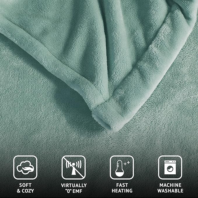 Beautyrest Heated Electric Blanket for Cold Weather, Fast Heating Heated Blanket, Auto Shut Off, Virtually Zero EMF, Multi Heat Setting, UL Certified, Aqua Queen (90 inx84 in)