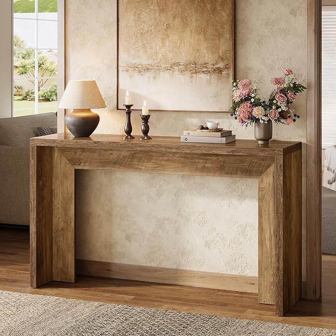 Tribesigns 55-Inch Farmhouse Console Table, Wooden Couch Table Behind Sofa with Storage, Narrow Long Entryway Hallway Table for Living Room, Entrance (Brown)
