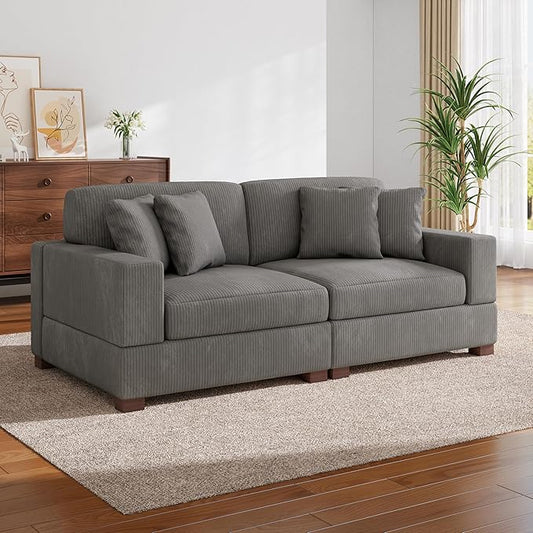 Modular Sectional Couches for Living Room, 82.6" Modern Loveseat 2-Seater Sofa Couch, Upholstered Couches for Living Room Bedroom, Light Grey