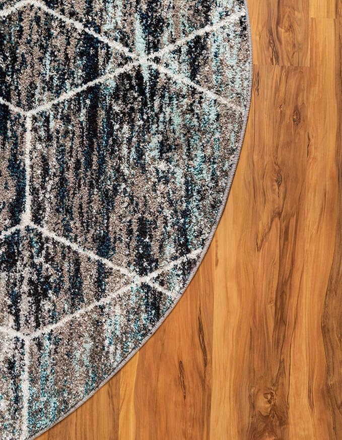 Unique Loom Trellis Frieze Collection Area Rug - Geometric (8' Round, Blue Multi/ Ivory)