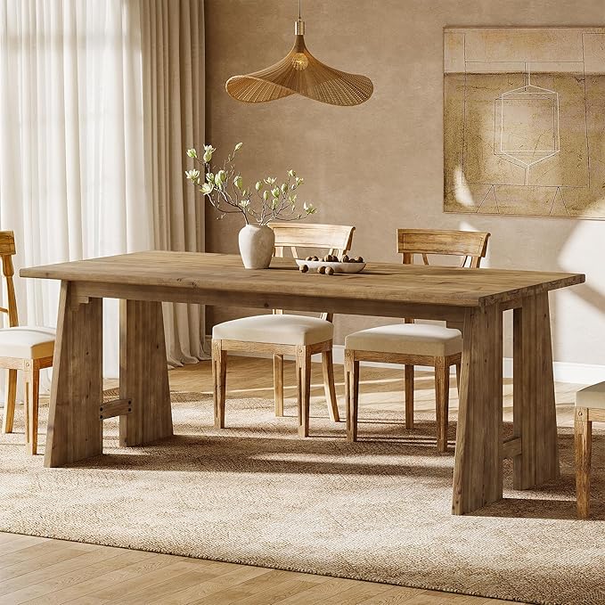 70.87" Dining Table, Solid Wood Kitchen Table for 6-8, Modern Rectangle Kitchen and Dining Room Furniture with Heavy Duty Legs, Wood Brown