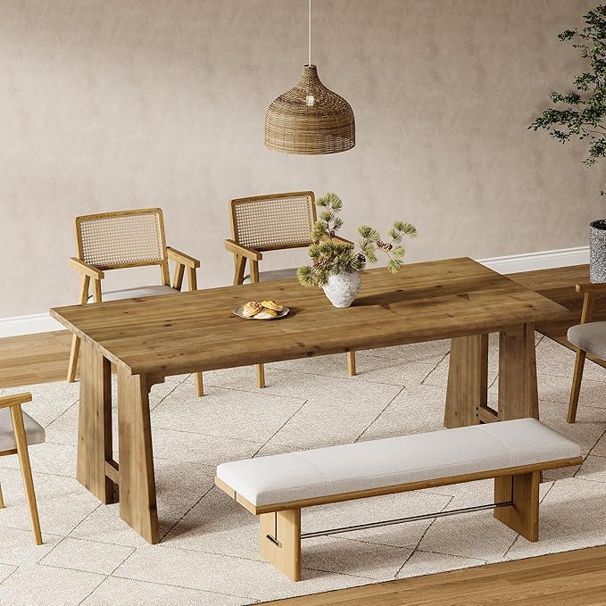 70.87" Dining Table, Solid Wood Kitchen Table for 6-8, Modern Rectangle Kitchen and Dining Room Furniture with Heavy Duty Legs, Wood Brown