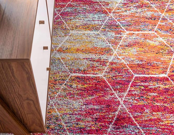 Unique Loom Trellis Frieze Collection Area Rug - Geometric (8' Round, Multi/ Ivory)