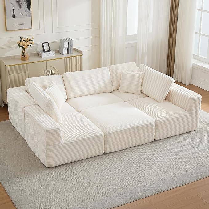 Cloud Modular Sectional Sleeper Sofa,U-Shape Modern Boneless Sectional Couch with Deep Seat,Upholstered Couches for Living Room Bedroom,No Assembly Required,Beige