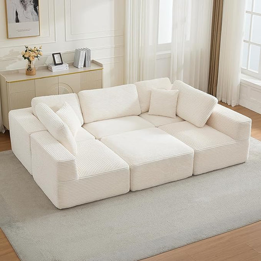Cloud Modular Sectional Sleeper Sofa,U-Shape Modern Boneless Sectional Couch with Deep Seat,Upholstered Couches for Living Room Bedroom,No Assembly Required,Beige
