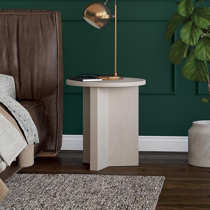 Henn&Hart 20" Wide Round Side Table in Alder White, for Home, Living Room, Bedroom, Entertainment Room or Office