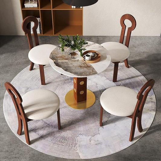 Sintered Stone Office Table and Chair Set - 33.5" Round Table for Small Offices (Red Leg and Pandora Top, 1 Table and 4 Chairs)