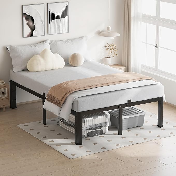 20 Inch Full Size Bed Frame, 3500Lbs Heavy Duty Metal Platform with Round Corner Legs Mattress Slide Stopper, Steel Slat Support No Box Spring Needed, Noise Free, Non-Slip, Easy Assembly