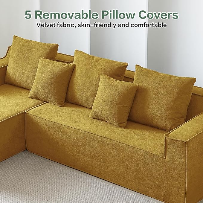 Boneless Couch for Living Room, 101" Modular Sectional Sofa Couches, L-Shape Sofa with Deep Seat, Comfy Cloud Sofa Velvet Fabric, No Assembly Required