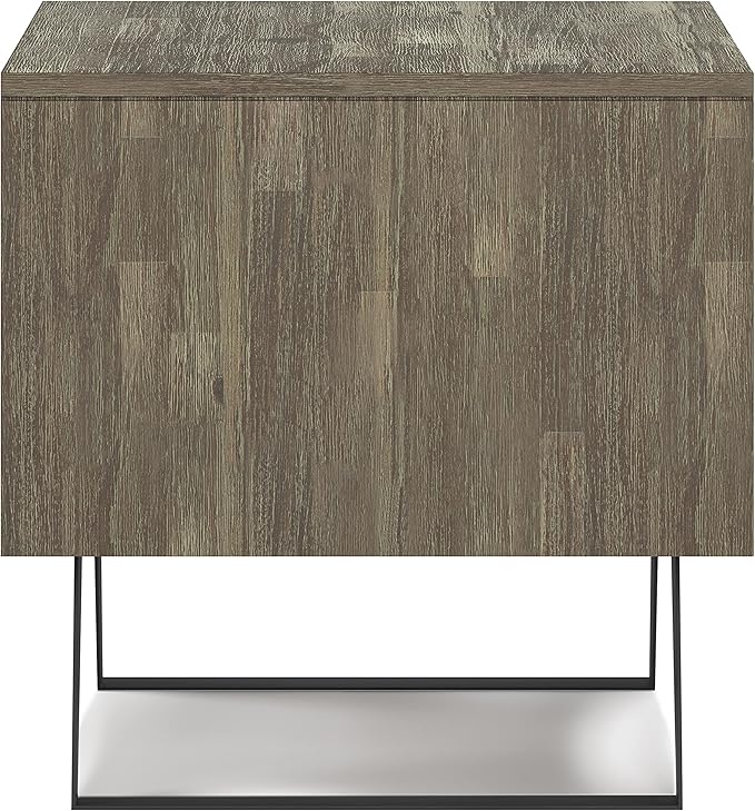 SIMPLIHOME Lowry SOLID ACACIA WOOD and Metal 22 Inch Wide Square Modern Industrial End Side Table in Distressed Grey, For the Living Room and Bedroom