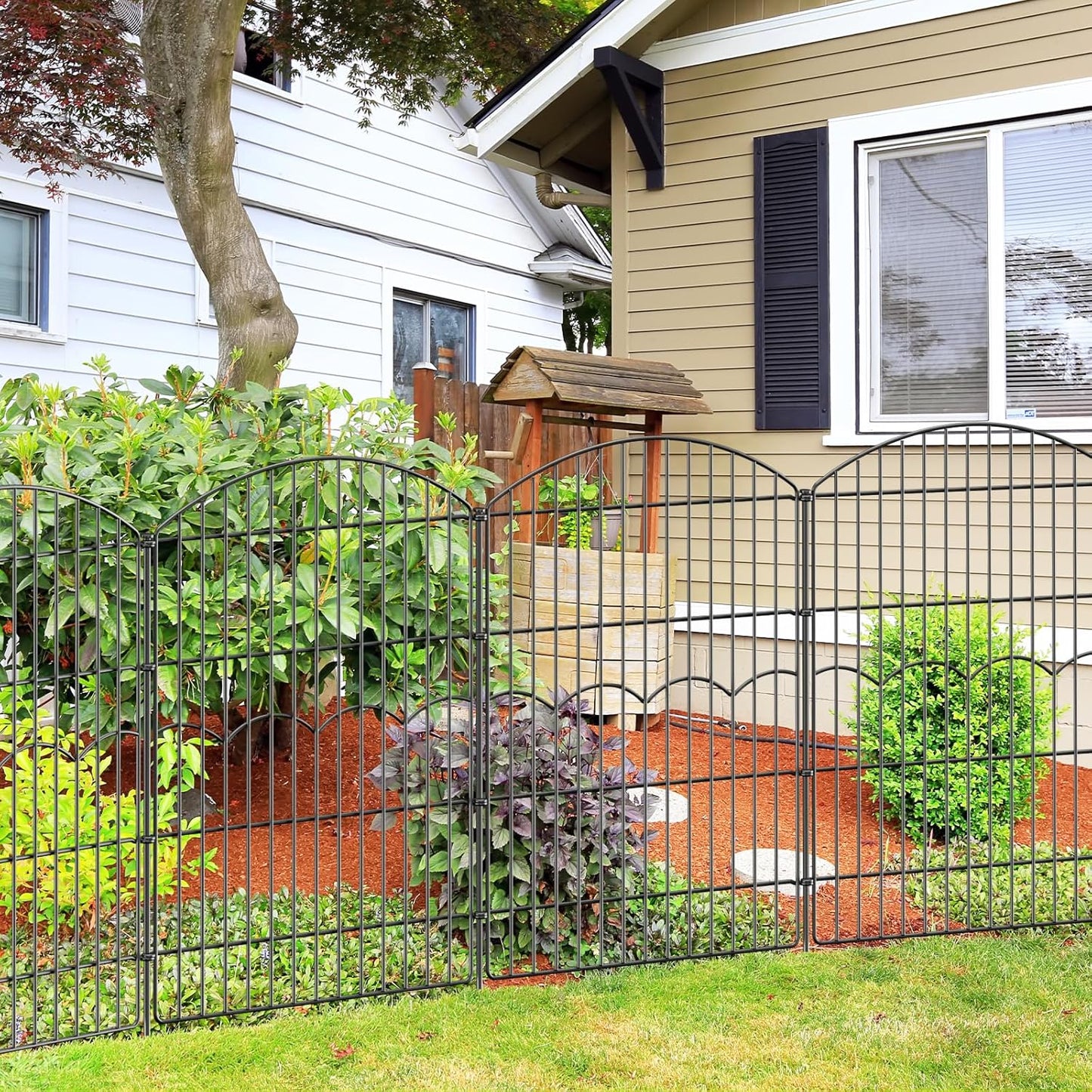 Decorative Garden Fence 6 Panels 14.8 ft (L)×38in (H) Metal Garden Fences, No Dig Animal Barrier Fencing Rustproof Wire Temporary Dog Fence Outdoor for Patio Backyard Lawn - Without Door