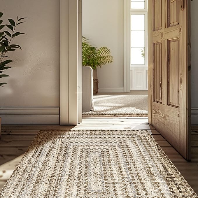 nuLOOM Carley Geometric 5x8 Machine Washable Area Rug for Living Room Bedroom Dining Room Kitchen, Beige/Ivory