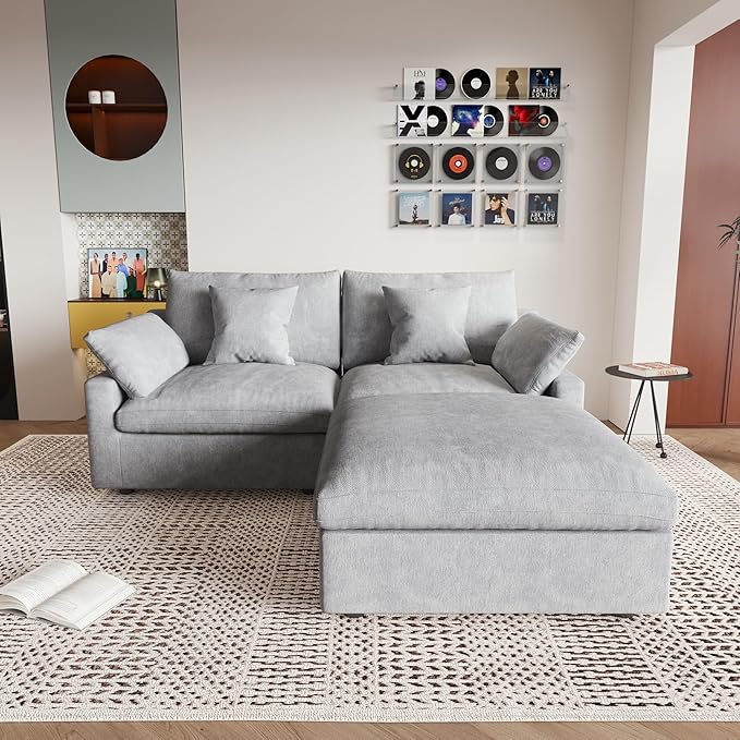 JACH Sectional Couches for Living Room, Cloud Sectional Couch with Deep Seat, Love Seat Modular Sofa with Chaise, Covers Removeable & Washable, Sofas Furniture for Living Room, Light Grey