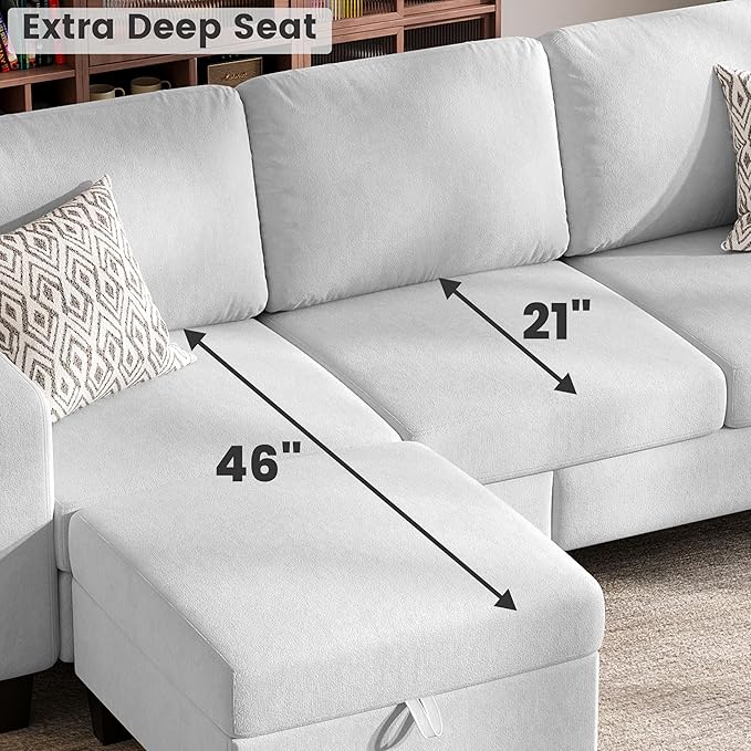 Sectional Sofa and Couches for Living Room, 78'' White 3 Seat L-Shaped Couch with Movable Ottoman, Comfy Velvet Convertible Sectionals Sofas with Chaise for Apartment, Office, Small Space