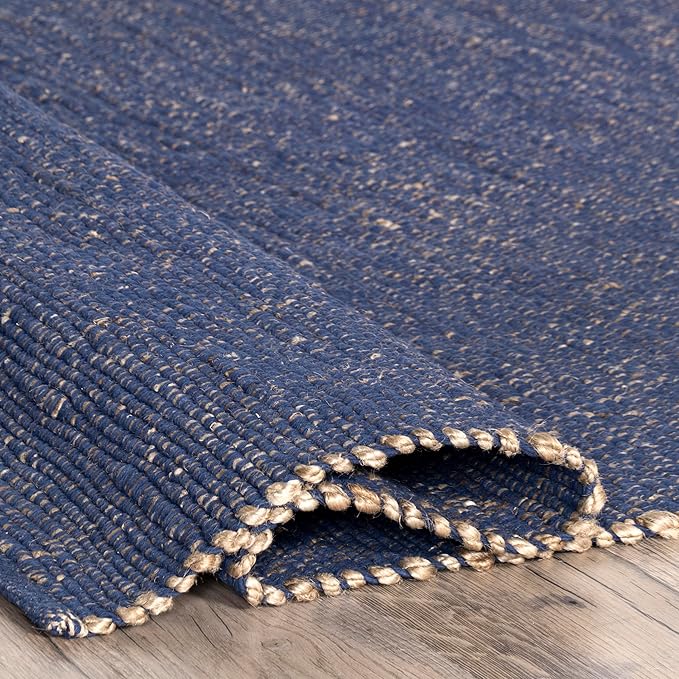 nuLOOM 3x5 Elfriede Jute & Cotton Hand Woven Area Rug, Blue, Solid Rustic Farmhouse Style, Weaved Design, Natural Fiber, For Bedroom, Living Room, Dining Room, Hallway, Office, Entryway