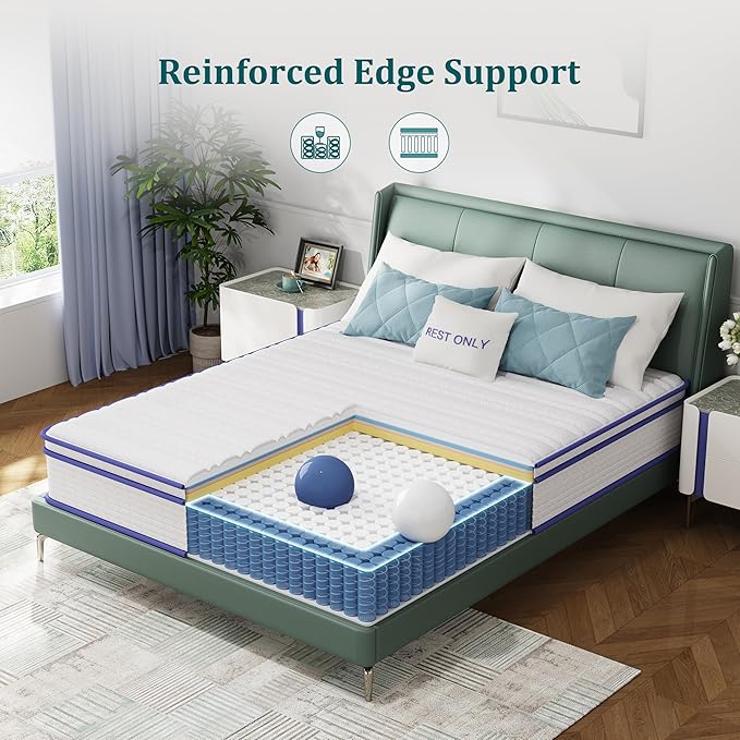 Full Size Mattress 10 Inch, Rest Only Full Mattress in a Box, Medium Firm for Pressure Relief, Memory Foam & Individually Wrapped Coils Pocket Spring for Motion Isolation