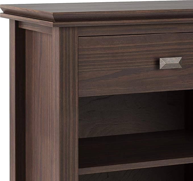 SIMPLIHOME Artisan Bedside Table - 24 inch Wide Solid Wood Nightstand Table in Warm Walnut Brown, Contemporary Bedroom Side or End Table with 1 Drawer, Open Shelf Storage and Bronze Knobs