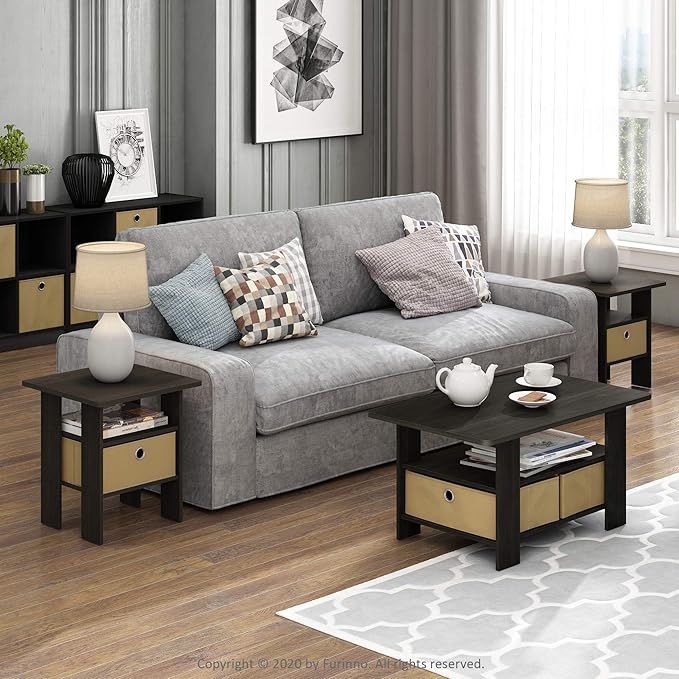 Furinno Andrey Coffee Table, Small Modern Coffee Table with Storage and Bin Drawer, Side Table for Living Room, Bedroom, Home Office, Dark Espresso