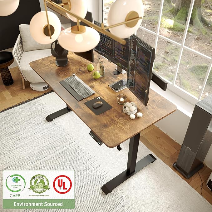 Monomi Electric Standing Desk, 63 x 28 inches Height Adjustable Desk, Ergonomic Home Office Sit Stand Up Desk with Memory Preset Controller (Rustic Brown Top/Black Frame)