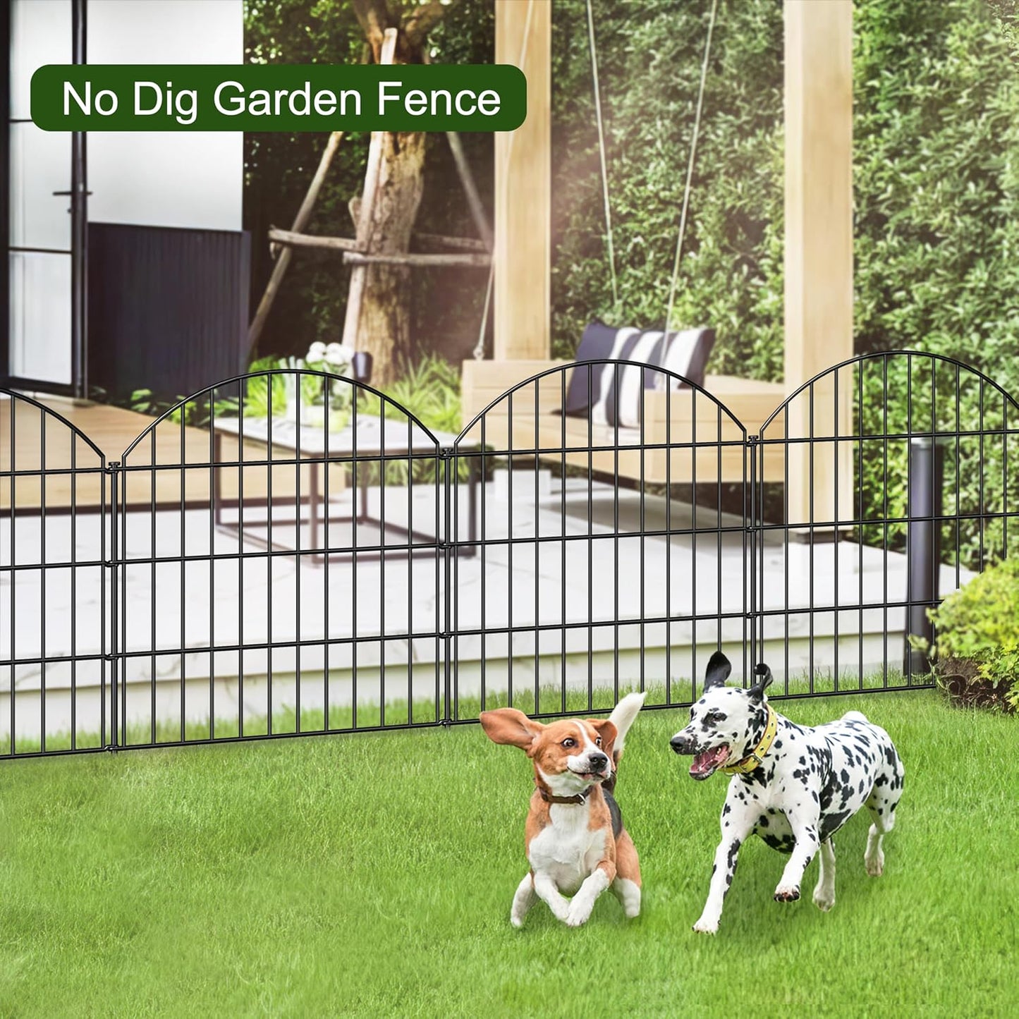 Metal Garden Fence 28in (H) x 18.7ft (L), 8 Panels + 9 Stakes Dog Fence Border Fence Animal Barrier, No Dig Garden Fencing for Yard Flower Bed Lawn Patio Outdoor, CTW2829 Black
