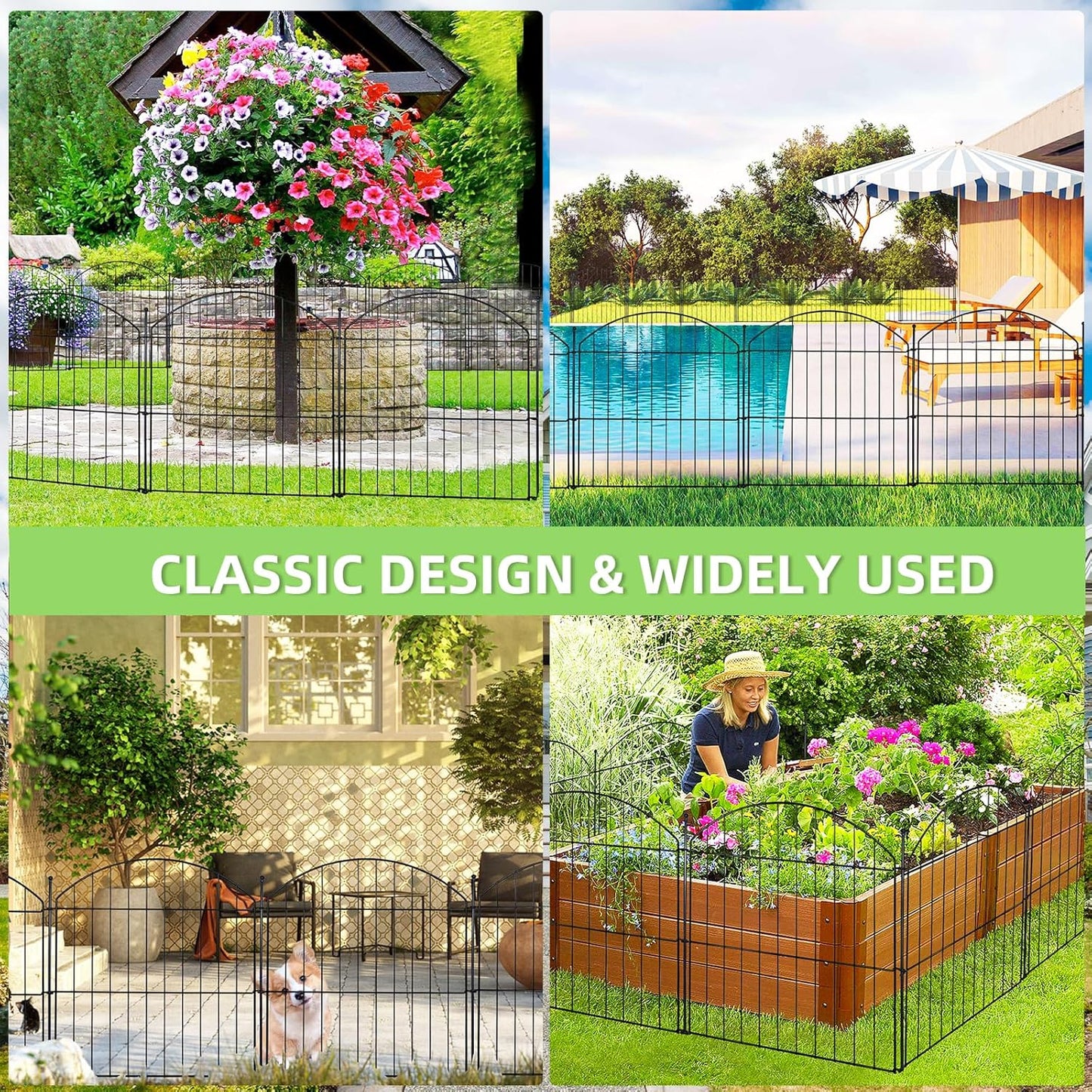 Decorative Garden Fence 24in (H) x20ft (L), 10 Pack No Dig Fence Animal Barrier for Dog, Arched Flower Bed Edging, Wire Border Panel Fencing for Yard Patio Outdoor Decor