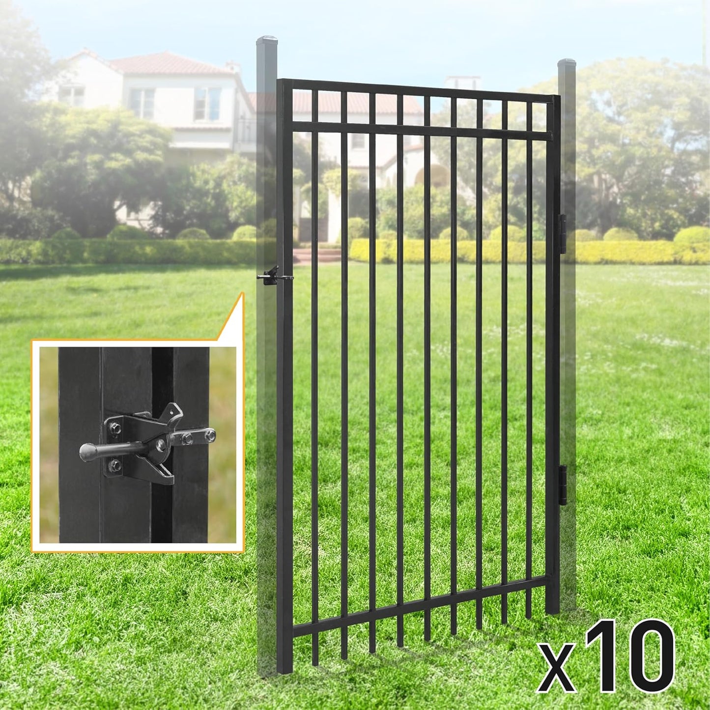 Fencer Wire Pack of 10 Heavy Duty Flat Top Fence Gate, 6FT Height x 4FT Width Outdoor Fence Gate, Anti-Rust Steel Gate for Fencing Barrier, Decorative Garden Gate for Residential, Yard, Pool, Patio