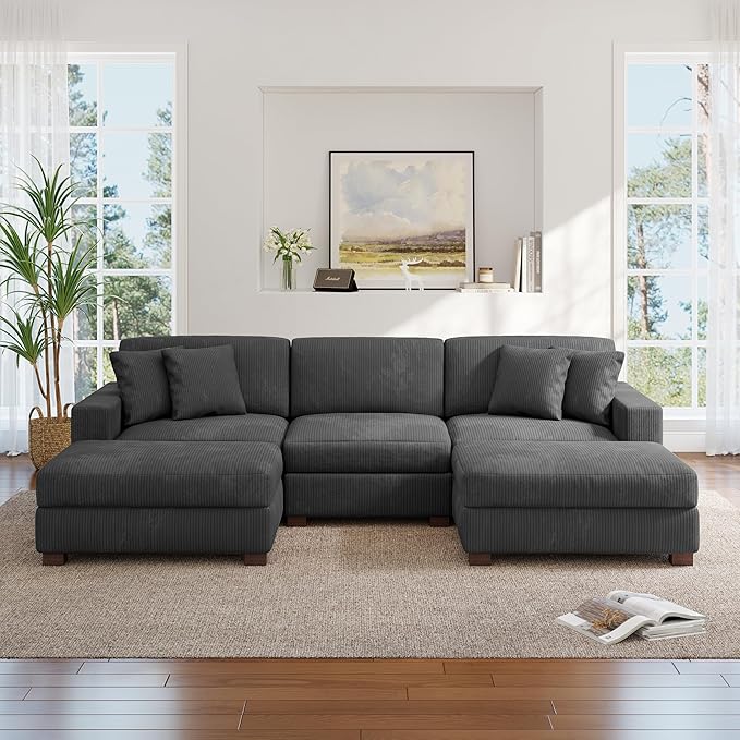 Modular Sectional Couches for Living Room, 118" Modern Upholstered Sofa Couche with Ottoman for Living Room Bedroom, Grey