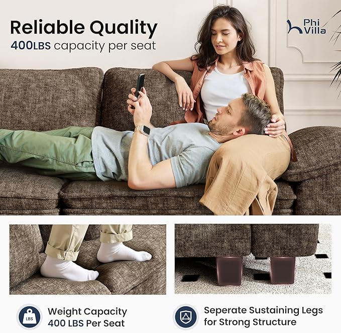 PHI VILLA Cloud Modular Couches Sets, 2 Pieces Sectional Loveseat Sofa Set, 4-Seater Comfy Couch for Living Room Apartment, Chenille Fabric, Taupe