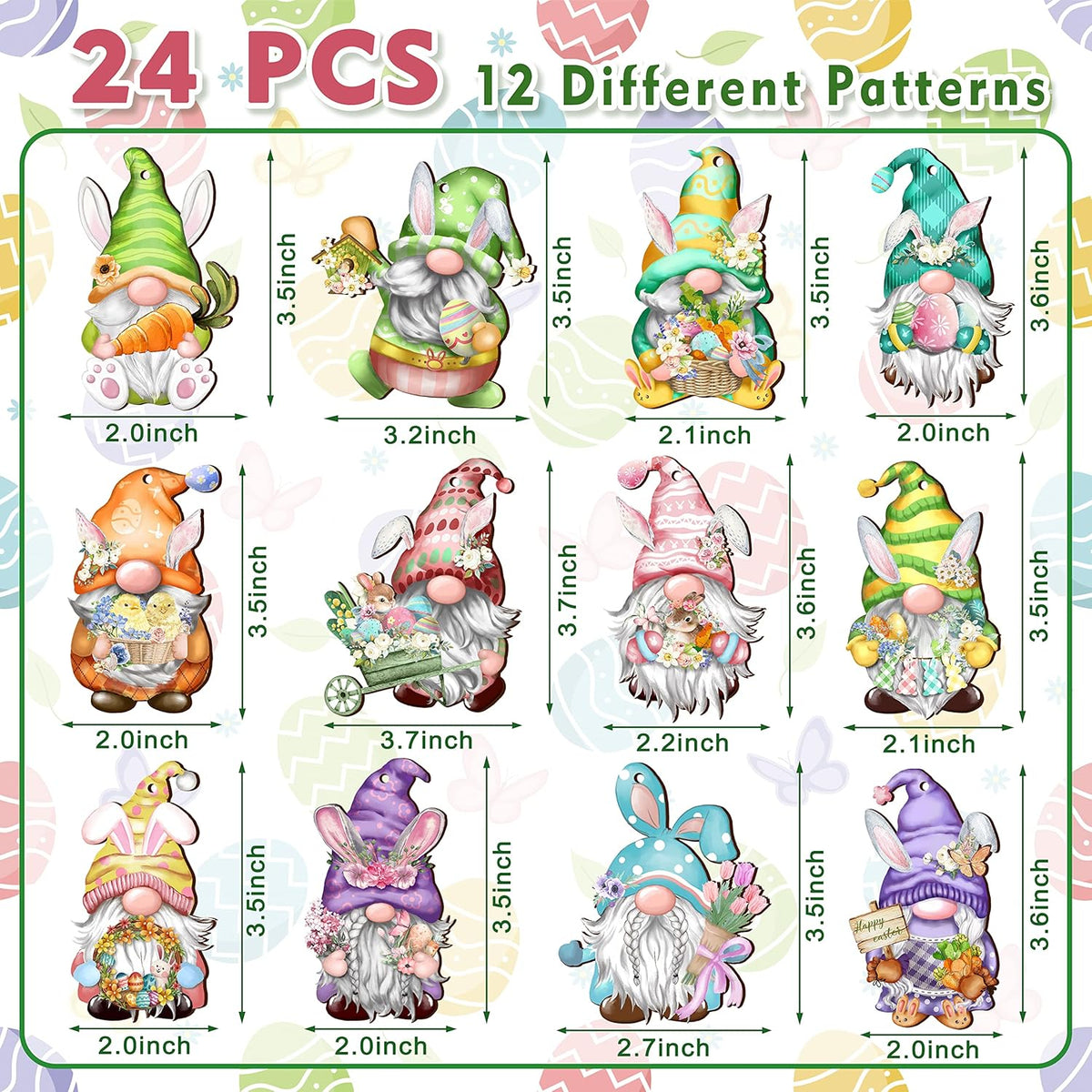 24 Pieces Easter Wooden Gnome Hanging Ornaments Hanging Decor for Easter Tree Decoration Gnomes Bunny Doll Wooden Hanging Craft