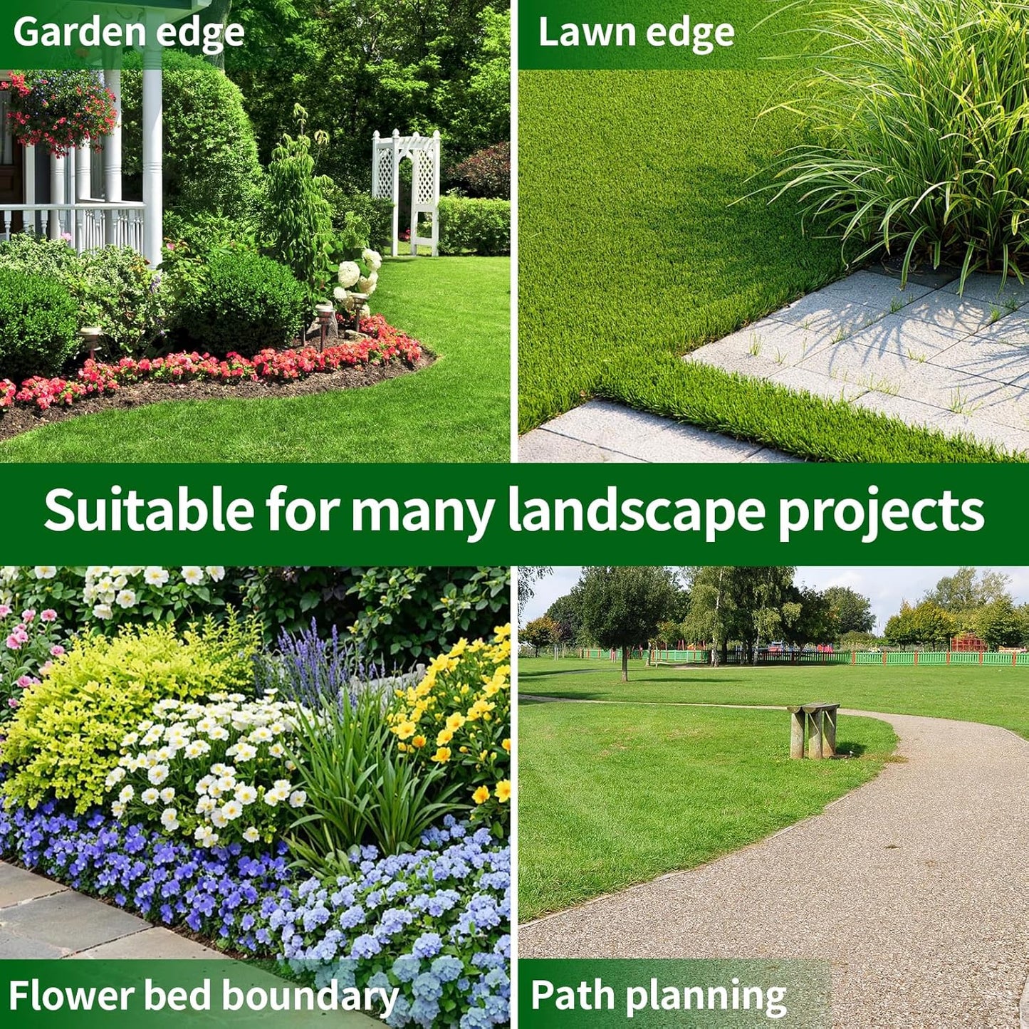4 in x 25 Ft Garden Landscape Edging, No Dig Garden Edging Border Kit with 46 Pcs Spikes for Flower Bed Lawn Yard Grass Green