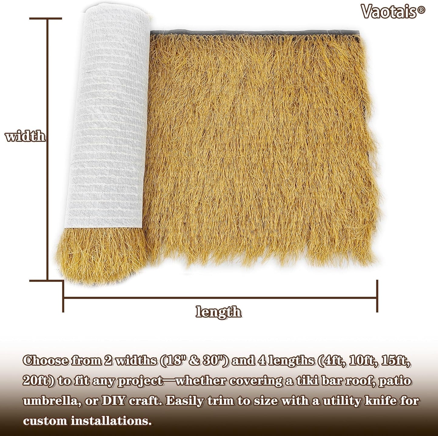 Realistic Synthetic Thatch Roll Sun-Bleached Yellow - 18 & 30 Inch Widths - Reinforced Weave for Mexican Palapa, Tiki Bars, Hawaiian Parties & Patio Decor (30 Inch Width x 20 Feet Length)