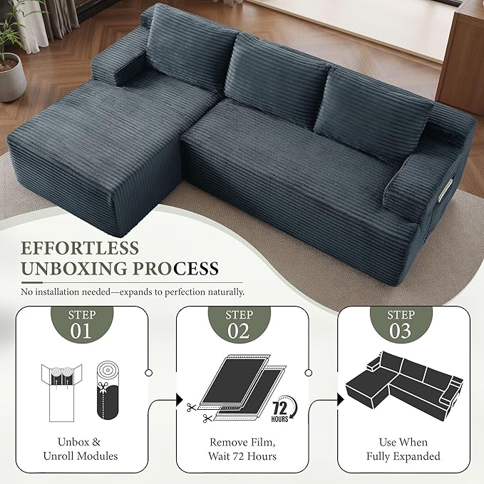 96''Sectional Couches for Living Room,Modern Modular Sectional Sofa,Upholstered Boneless Couch with Pockets,Comfy Cloud Couch with L Shaped Chaise(Dark Grey, 96''W Left Facing Chaise)