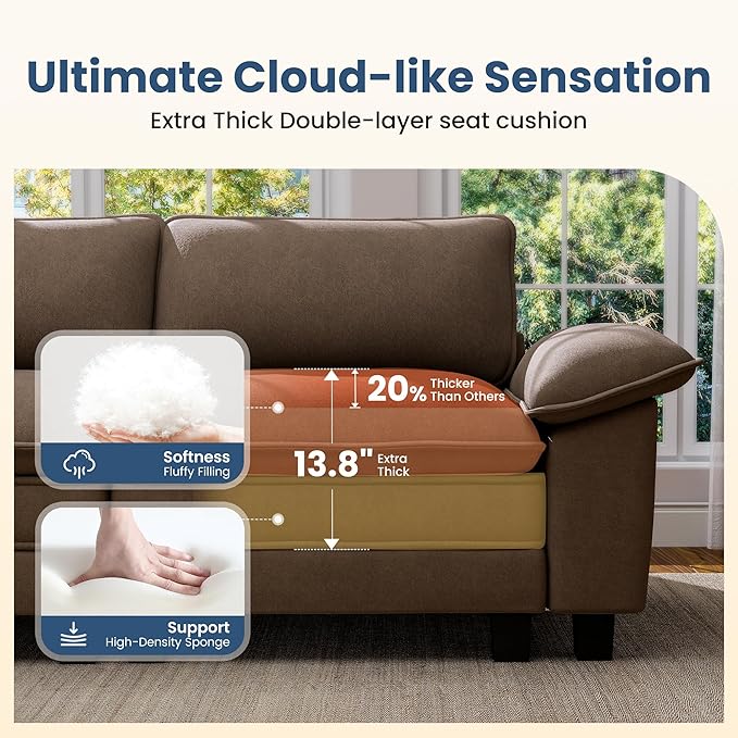 PHI VILLA Indoor Modular Sectional Couches Sets, 2-Piece Armless Sofa Set, 2-Seater Upholstered Couch for Living Room Small Spaces, Chenille Fabric, Taupe