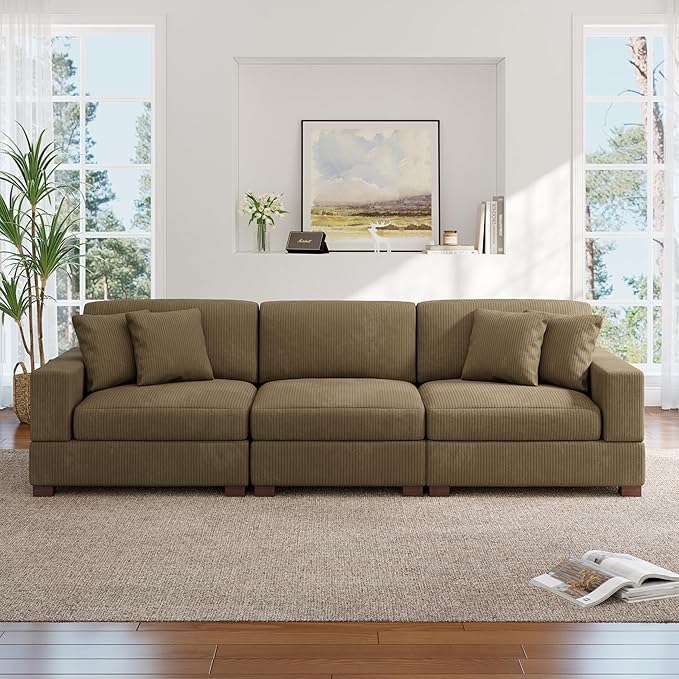Modular Sectional Couches for Living Room, 118" Modern Upholstered 3-Seater Sofa Couche for Living Room Bedroom, Camel