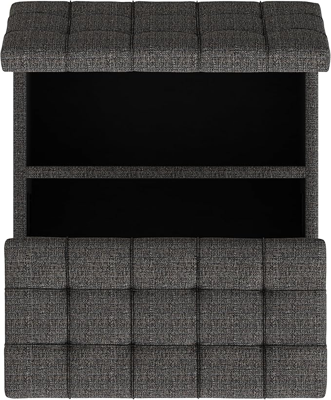 SIMPLIHOME Harrison 30 inch Wide Transitional Square Small Coffee Table Storage Ottoman in Ebony Tweed Polyester, Assembled, for The Living Room and Bedroom