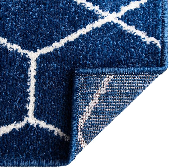 Unique Loom Trellis Frieze Collection Area Rug - Geometric (2' x 10' Runner, Navy Blue/ Ivory)