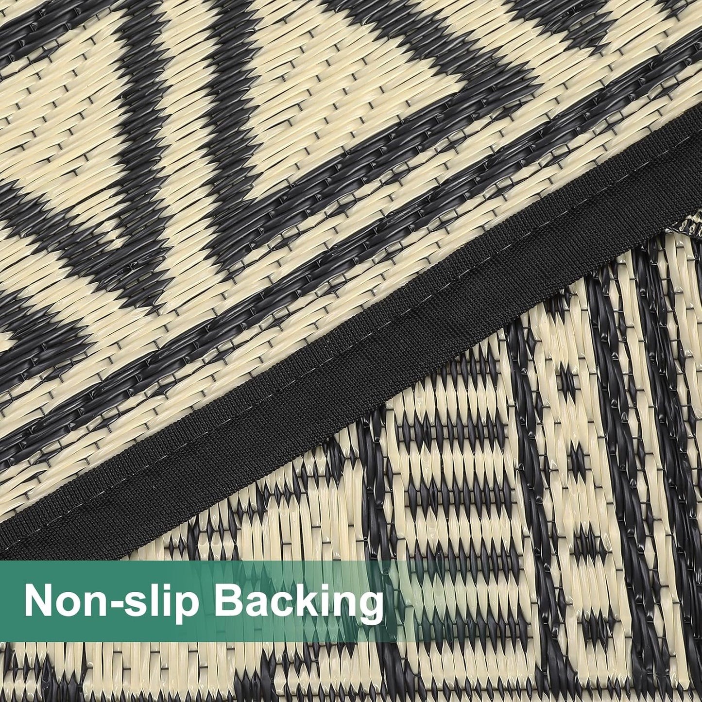 GAOMON Outdoor Rug Waterproof 8'x10', Reversible Outdoor Plastic Straw Rug, Boho Patio Rug, Indoor Outdoor Carpet, RV Mat Outside for Patio, Camp, Picnic, Balcony, Deck, Black/Coffee(Bohemia)