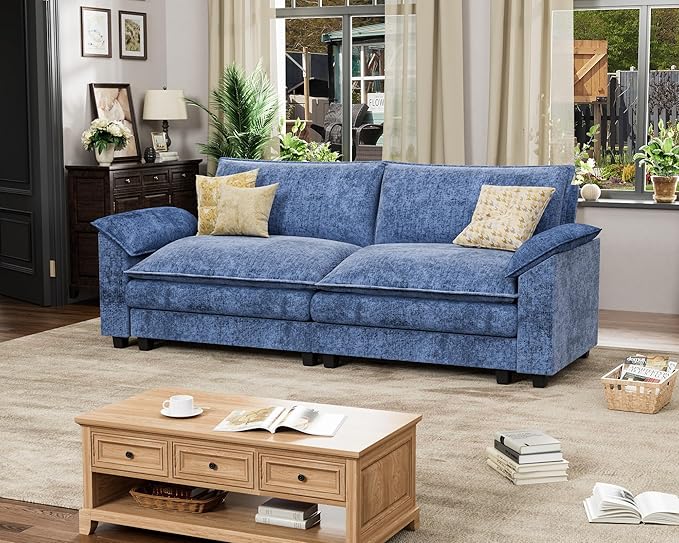 Homall 80" Modular Sectional Sofa, Loveseat Sofa Couch with Double-Layer Cushion, DIY Combination Chenille Deep 2-Seat Cloud Couch for Living Room, Apartment (Dark Blue, Loveseat Sofa)