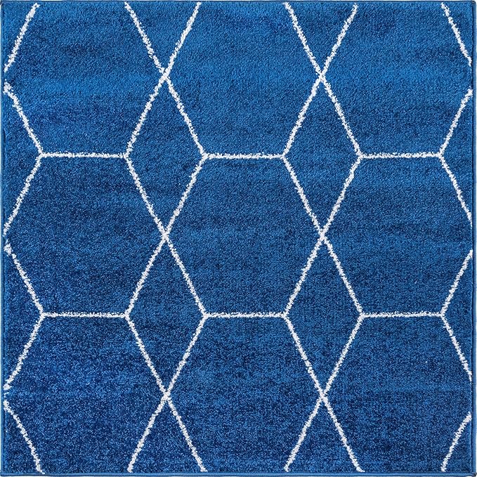 Unique Loom Trellis Frieze Collection Area Rug - Geometric (3' Square, Navy Blue/ Ivory)