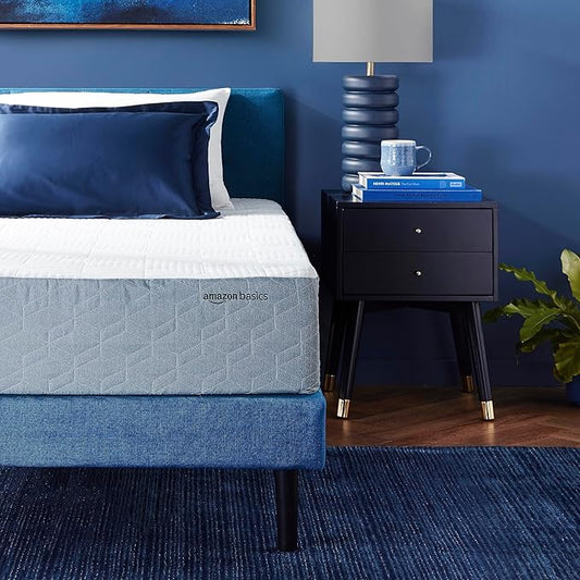Amazon Basics Memory Foam Mattress, Medium Firm, Cooling Gel, Twin Size Mattress, CertiPUR-US® Certified Foam, 75 x 39 x 10 inches, White/Gray