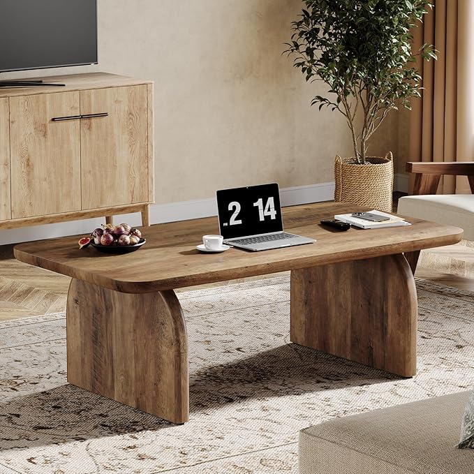 Tribesigns Rectangle Coffee Table, 47-Inch Wood Rectangular Living Room Table, Farmhouse Accent Center Low Cocktail Tea Table with Sturdy Base & Rounded Corners, Easy Assembly (Rustic Brown)