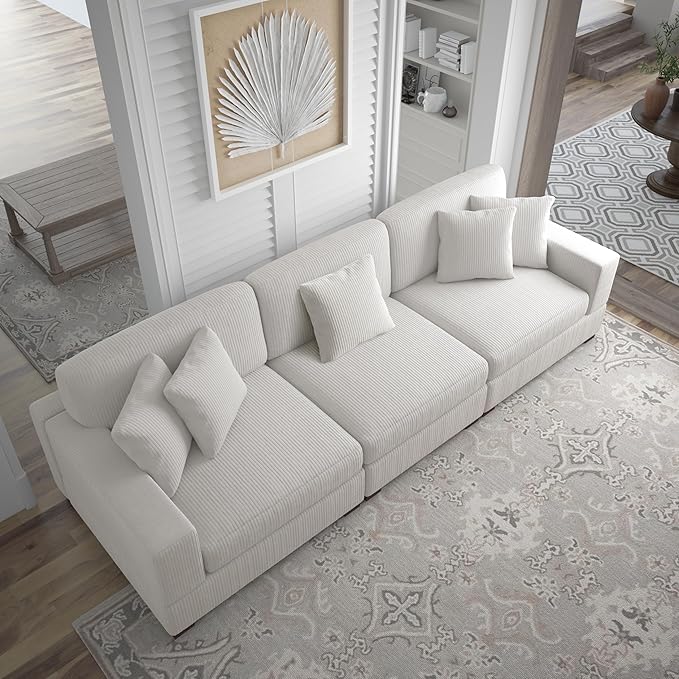 Modular Sectional Couches for Living Room, 118" Modern Upholstered 3-Seater Sofa Couche for Living Room Bedroom, Beige